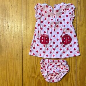Pink Polka Dot Baby Dress with Ladybug Pockets